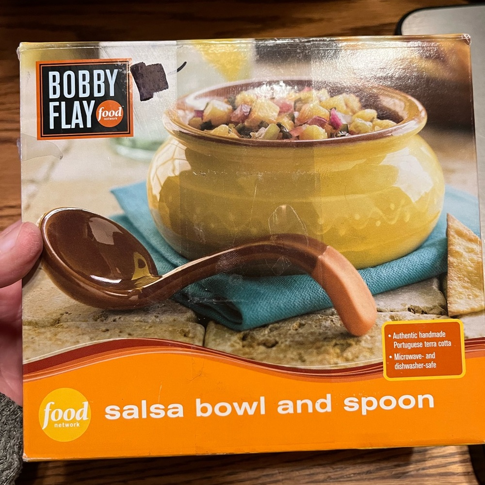 Yellow Salsa Bowl and Brown Spoon Set